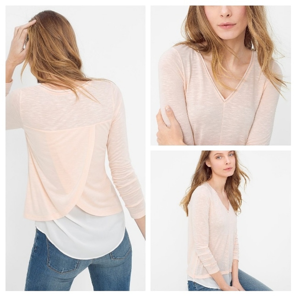 NWT WHBM Blush Pink Split Back Layered Tee